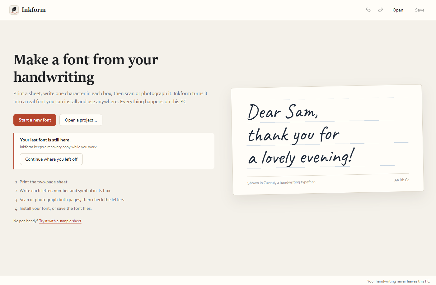 Inkform: Turn a handwritten sheet into a font you can use