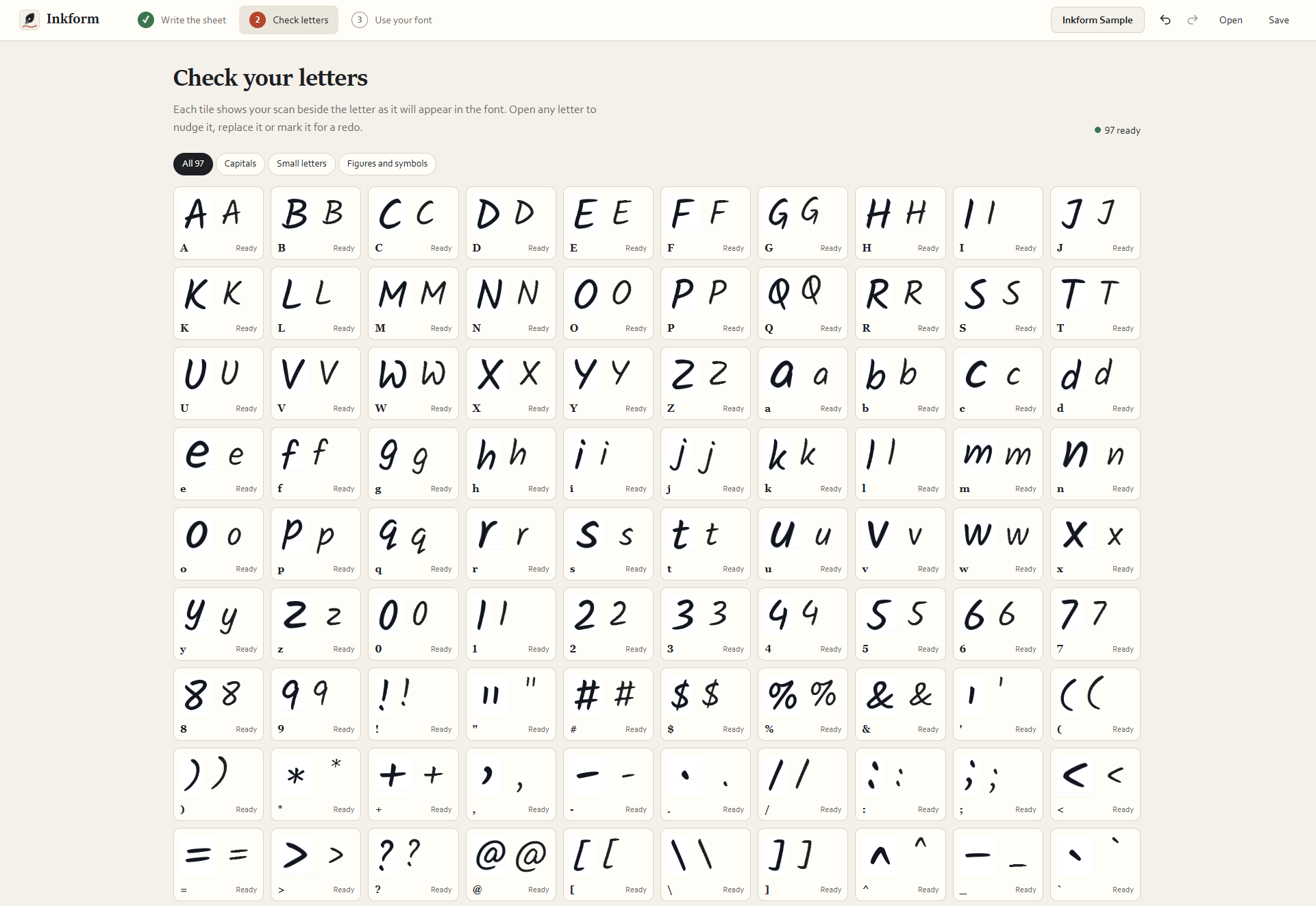 Inkform: Compare scans with finished letters and check each character