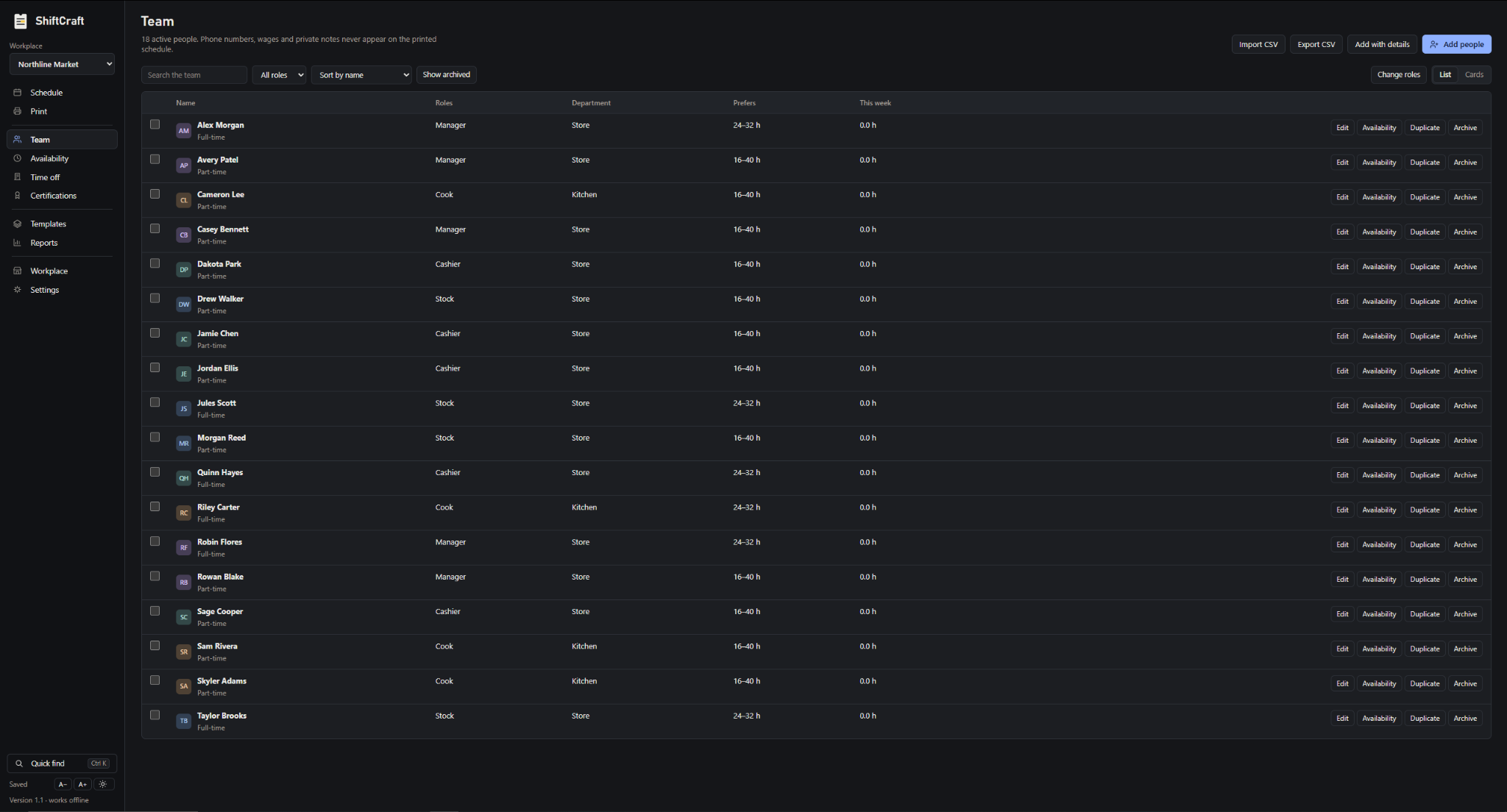 ShiftCraft: Manage team roles, departments and availability